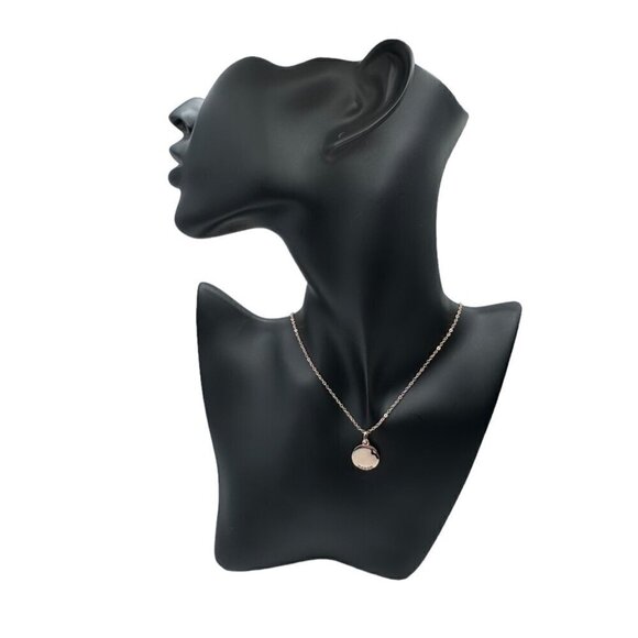 NWT Round Pendant Necklace 14K Rose Gold Plated CZ Pave Thin Chain Minimalist - Picture 4 of 12